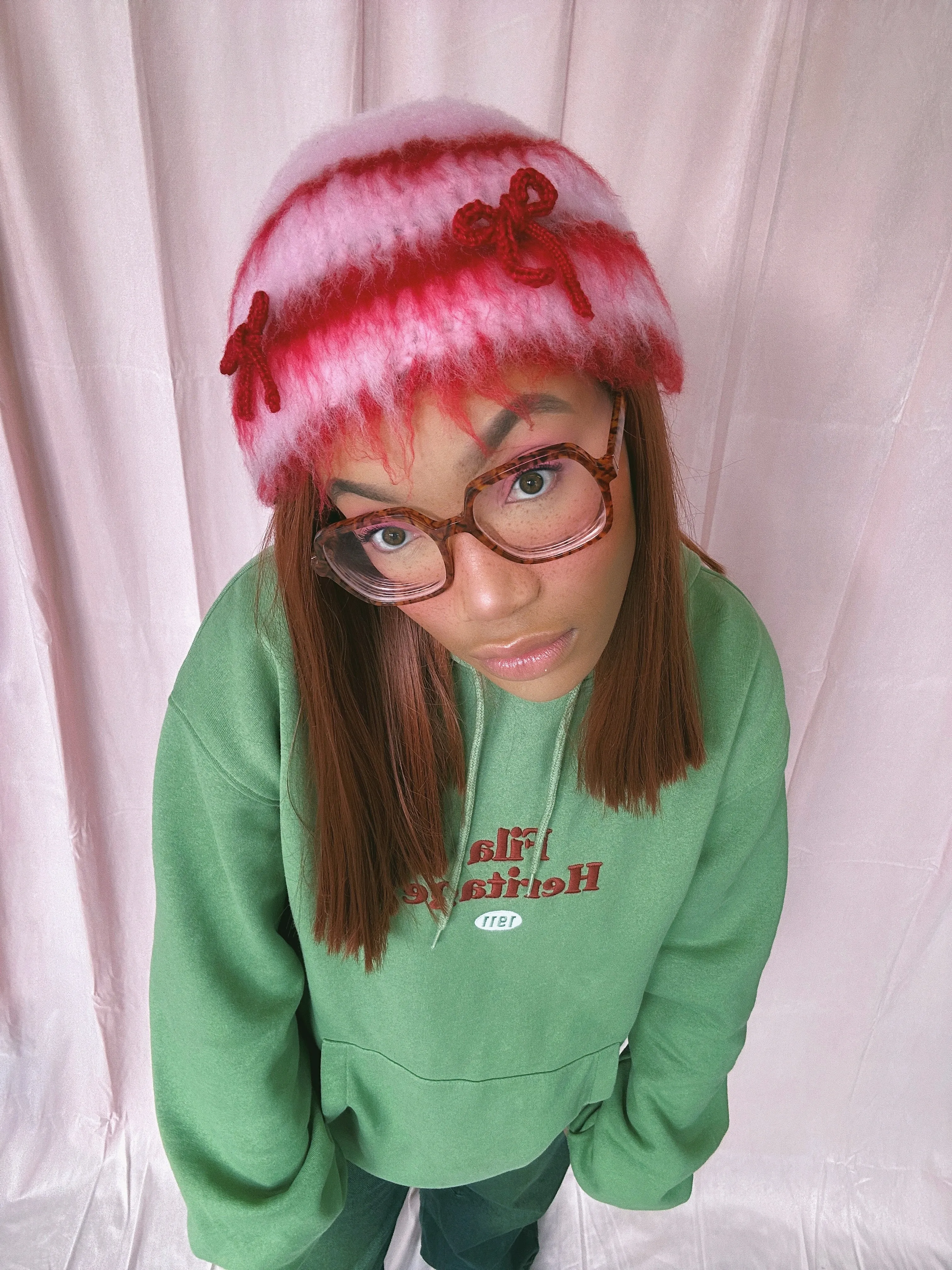 (1 Of 1) Pink and Red Crochet Hat - READY TO SHIP