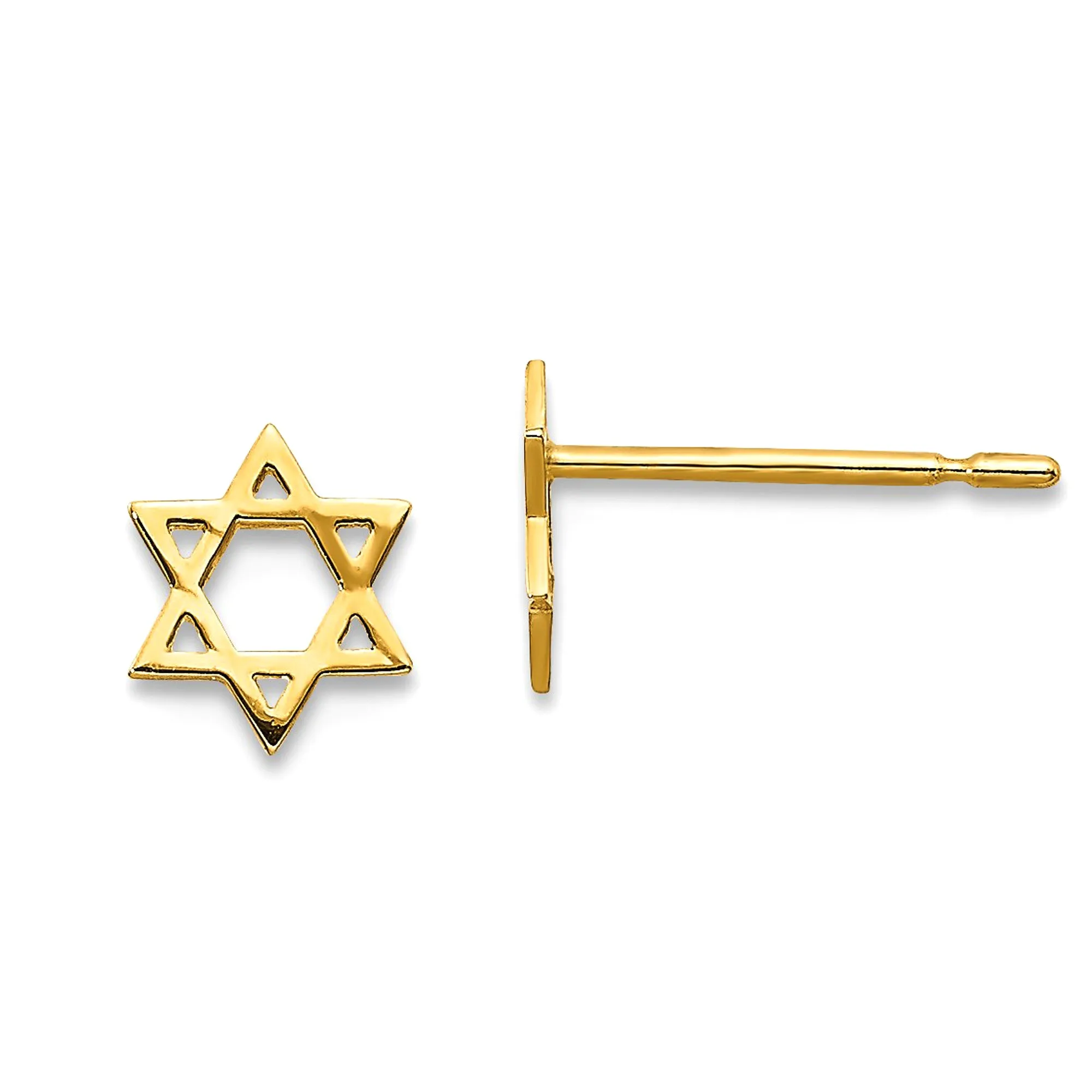 14k Yellow Real Solid Gold Star of David Stud Earrings