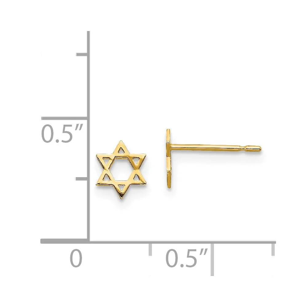 14k Yellow Real Solid Gold Star of David Stud Earrings