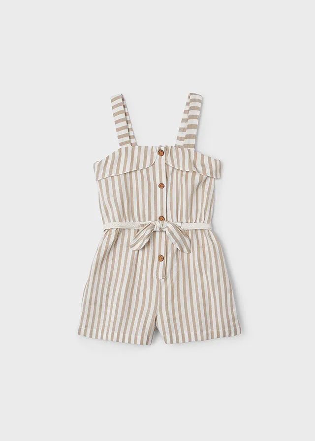 3863 - Striped Romper for girl - Beige