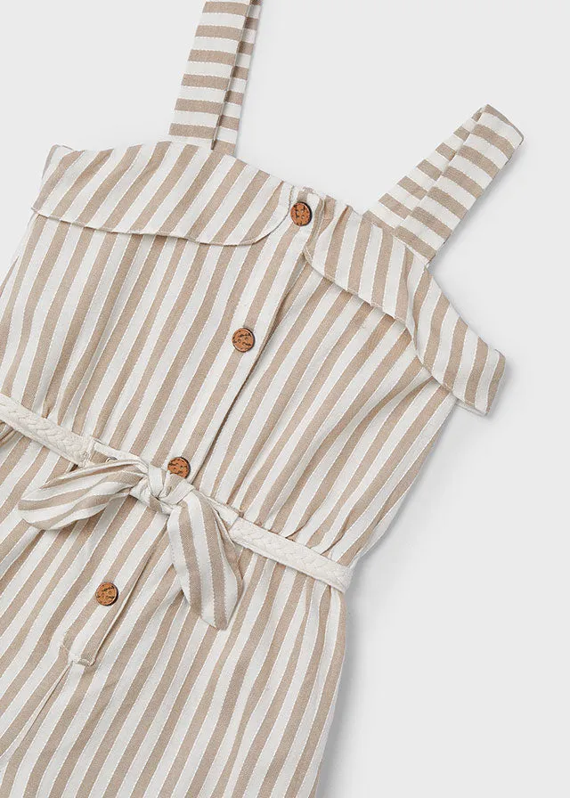 3863 - Striped Romper for girl - Beige