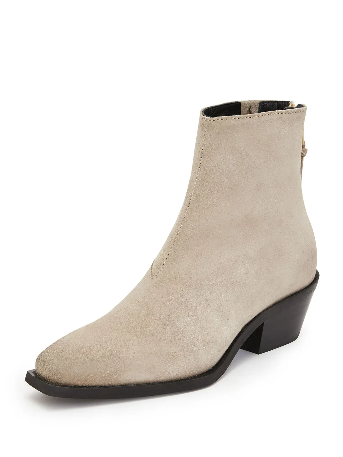 ALL SAINTS Womens Beige Goring Leonora Almond Toe Stacked Heel Zip-Up Leather Heeled Boots