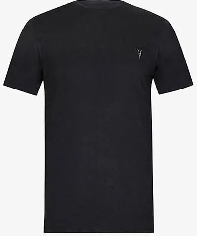 Allsaints Mens Jet Black Brace logo-embroidered cotton-jersey T-shirt