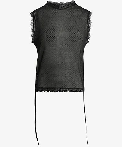 Allsaints Womens Black Adara polka-dot tulle tank top