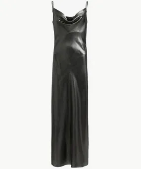 Allsaints Womens Metallic Grey Hadley metallic woven midi slip dress