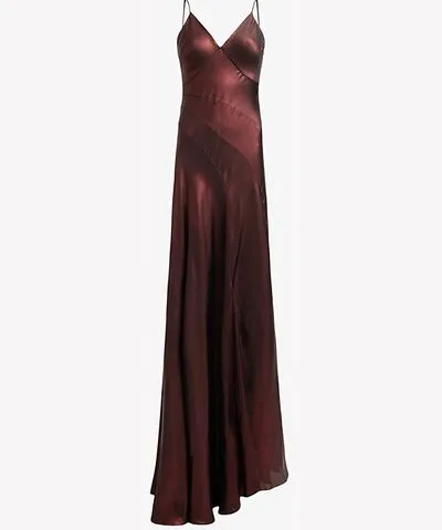 Allsaints Womens Metallic Red Lili metallic panelled woven maxi dress