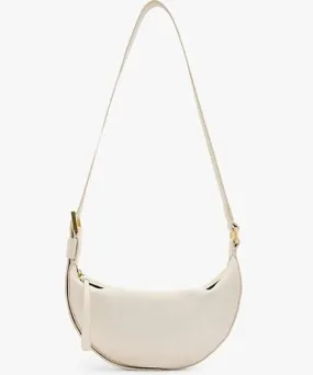 Allsaints Womens White Half Moon logo-embossed leather cross-body bag