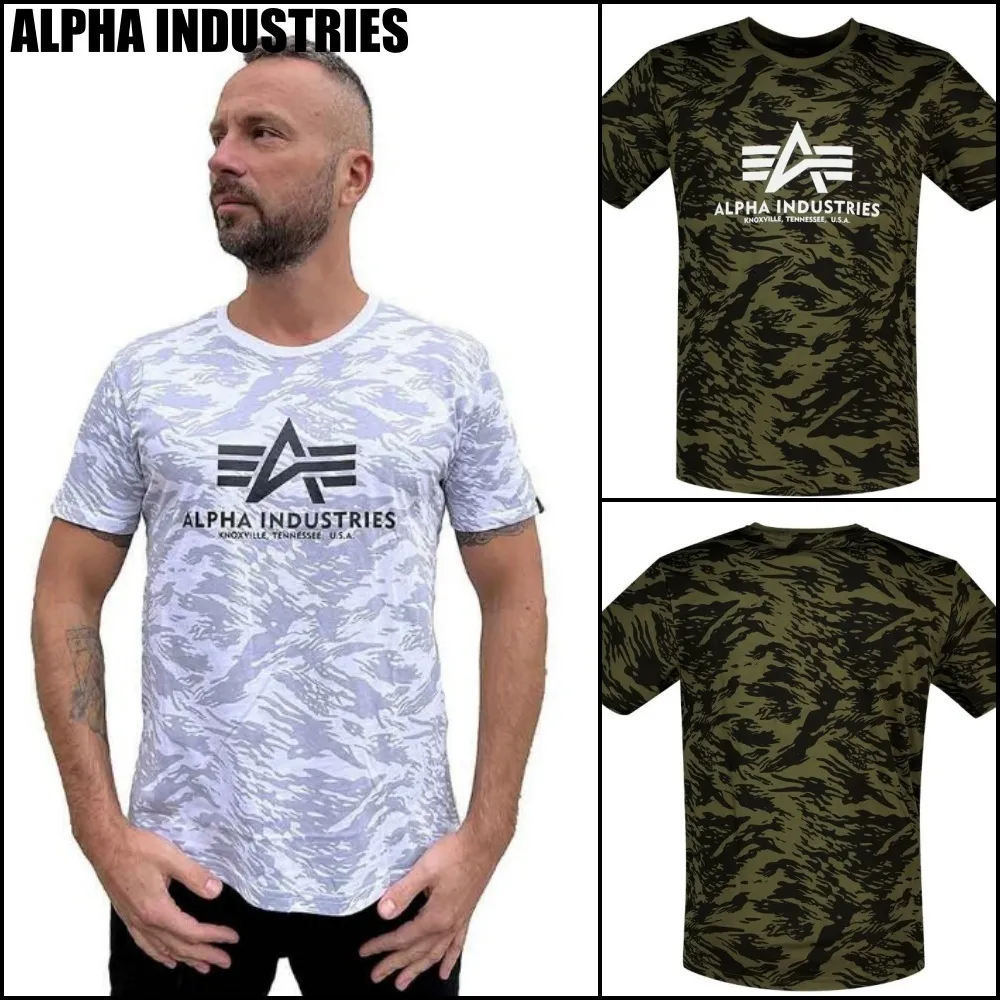 ALPHA INDUSTRIES  |Crew Neck Pullovers Camouflage Street Style Short Sleeves