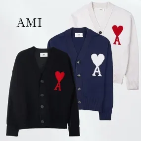 AMI PARIS  |Long Sleeves Cotton Logo Cardigans