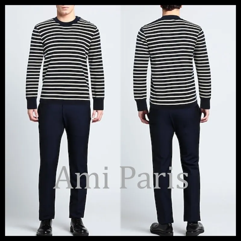 AMI PARIS  |Pullovers Stripes Unisex Wool Street Style U-Neck