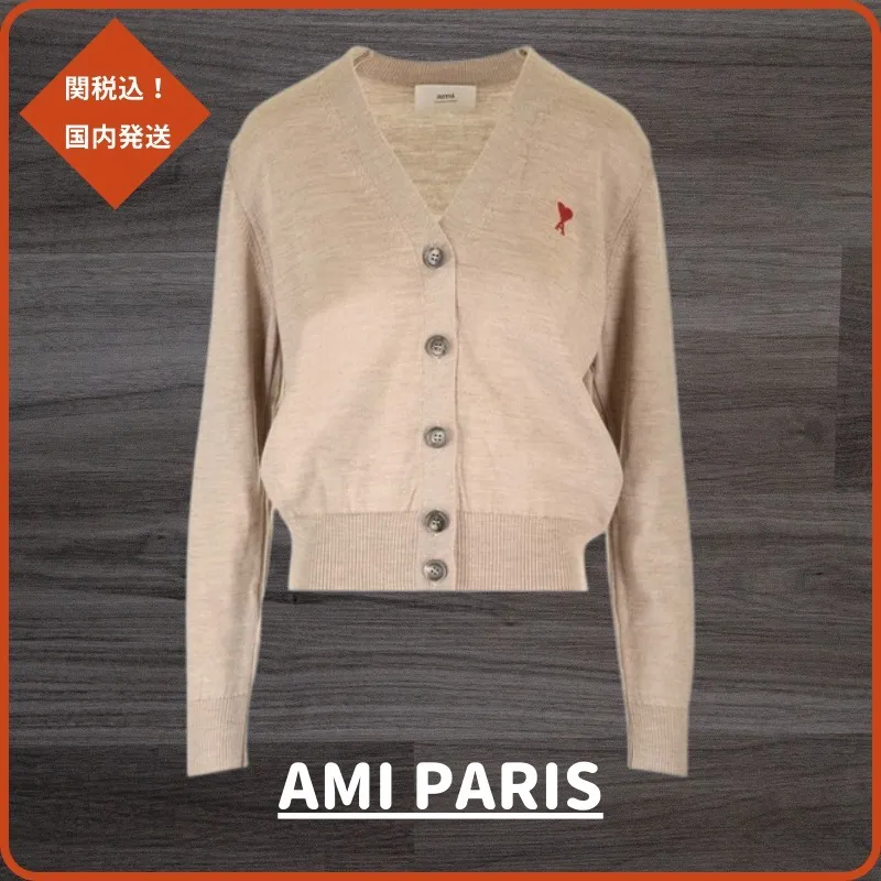 AMI PARIS  |Wool Long Sleeves Logo Cardigans