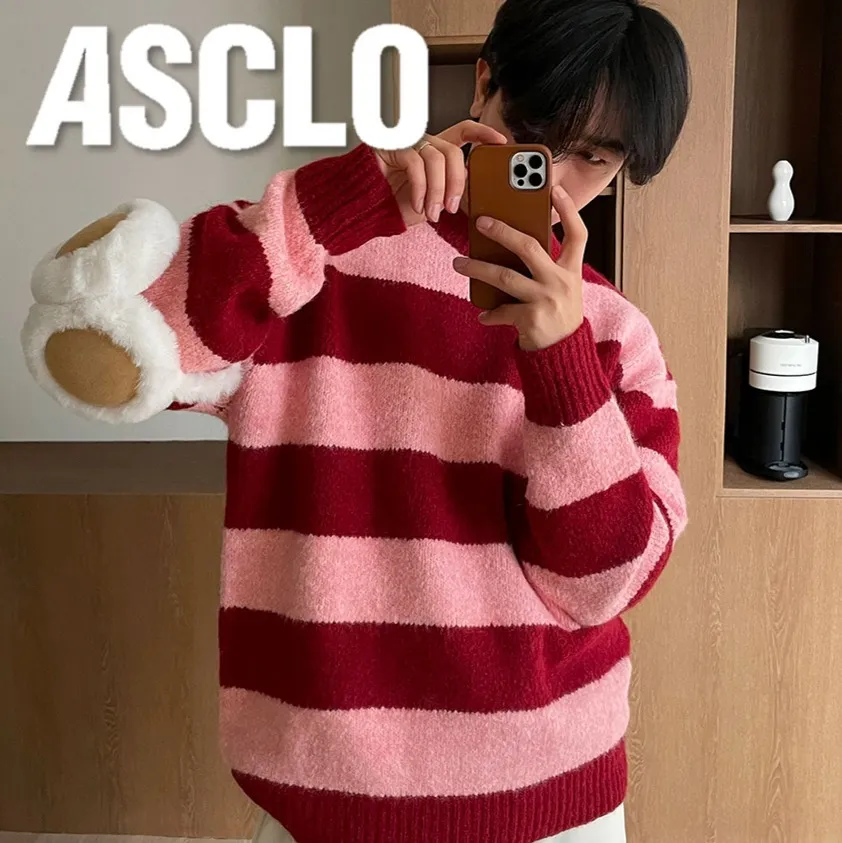 ASCLO  |Crew Neck Pullovers Stripes Unisex Wool Nylon Street Style