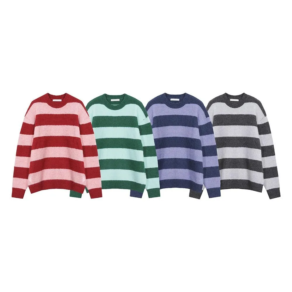 ASCLO  |Crew Neck Pullovers Stripes Unisex Wool Nylon Street Style