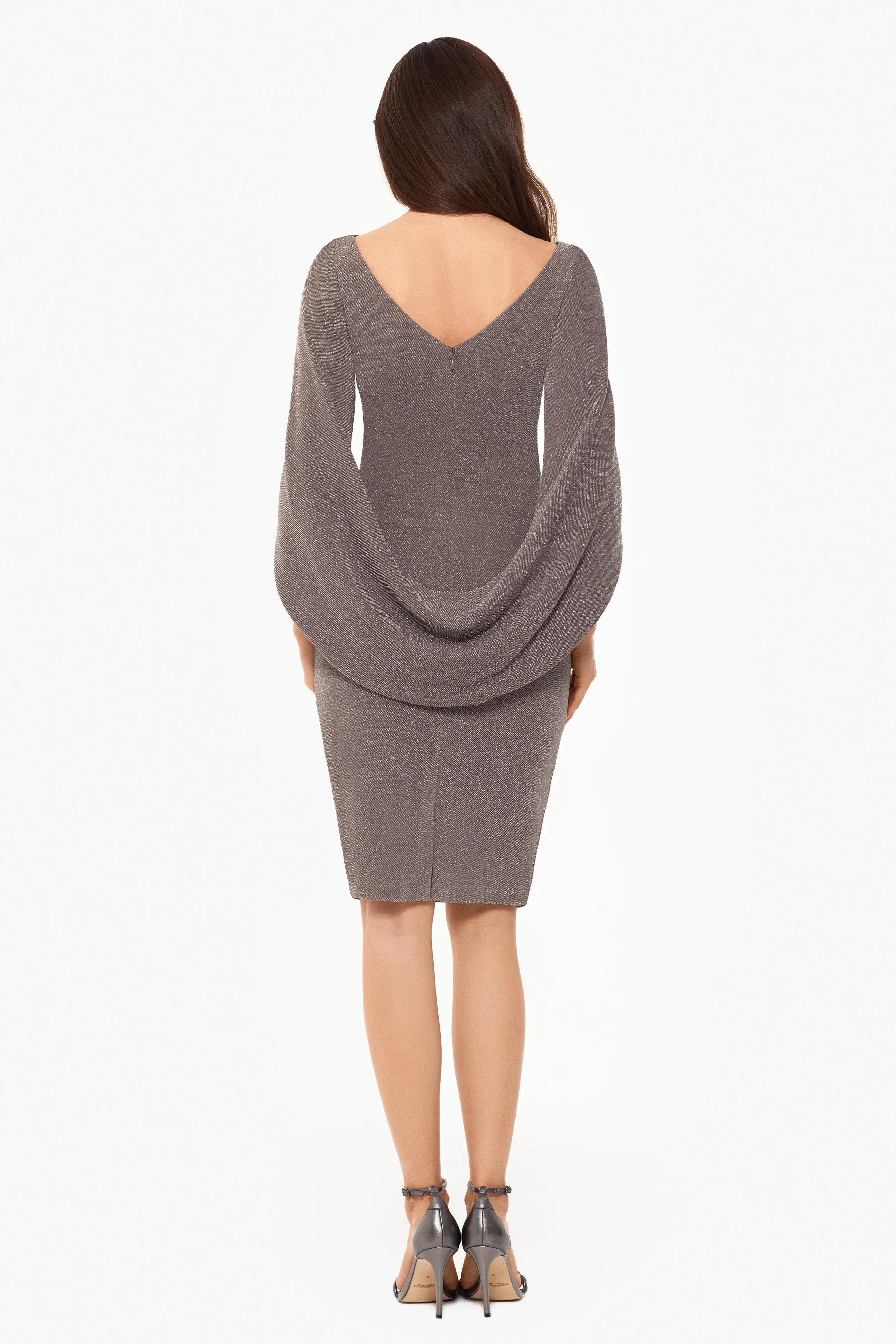 Aurora Short Metallic Knit Drape Back Dress