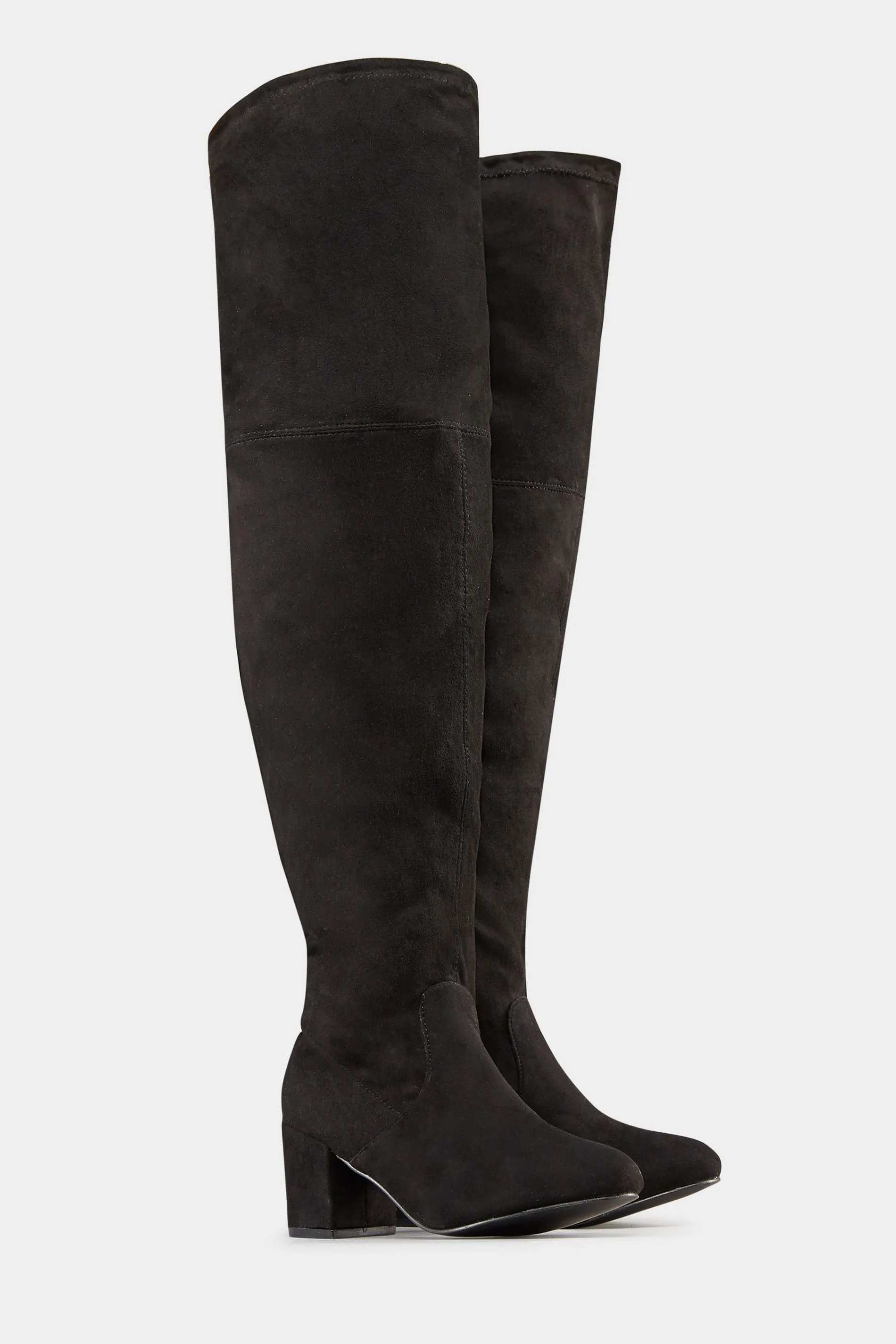 Black Faux Suede Over The Knee Boots In Wide E Fit & Extra Wide EEE Fit