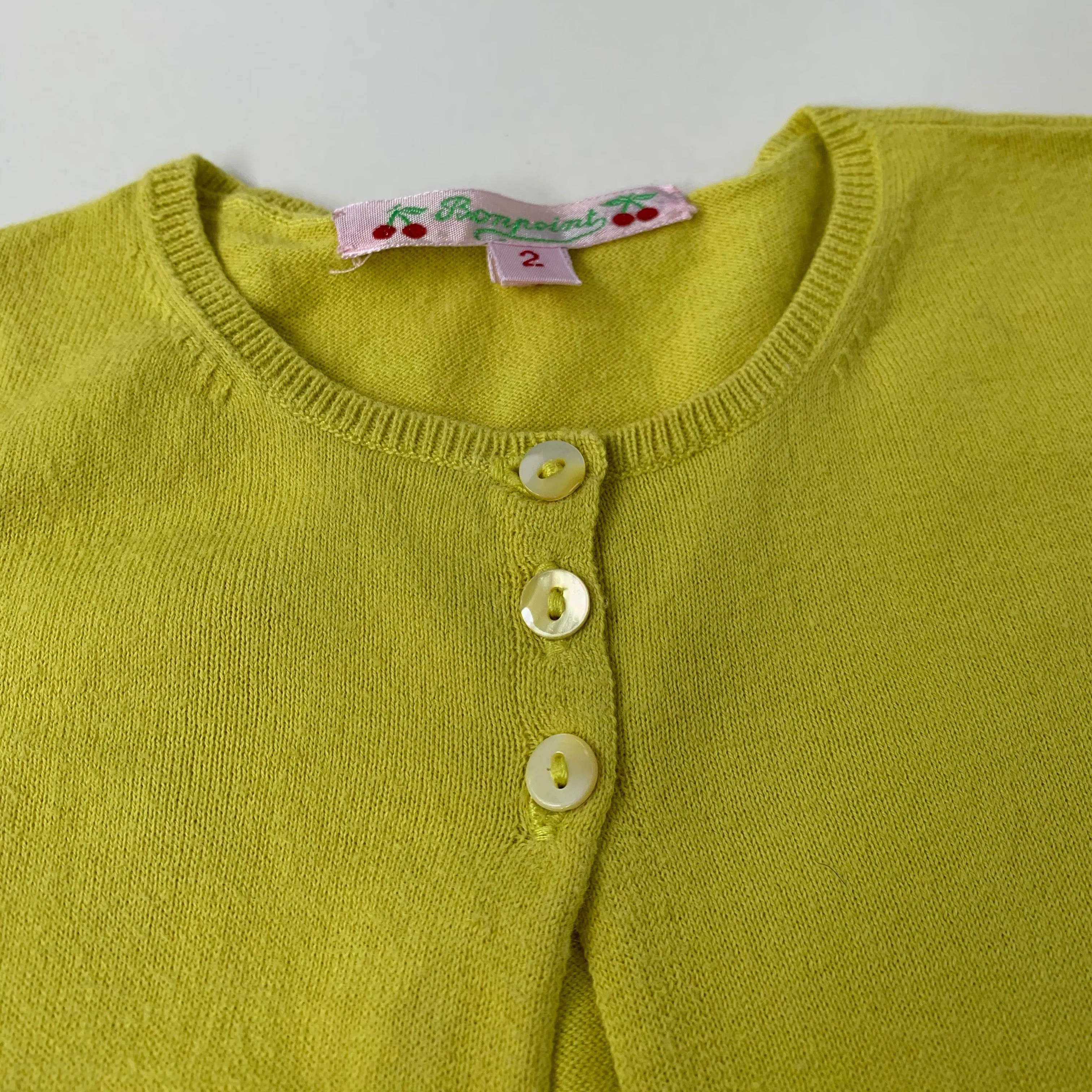 Bonpoint Chartreuse Cotton Cardigan: 2 Years