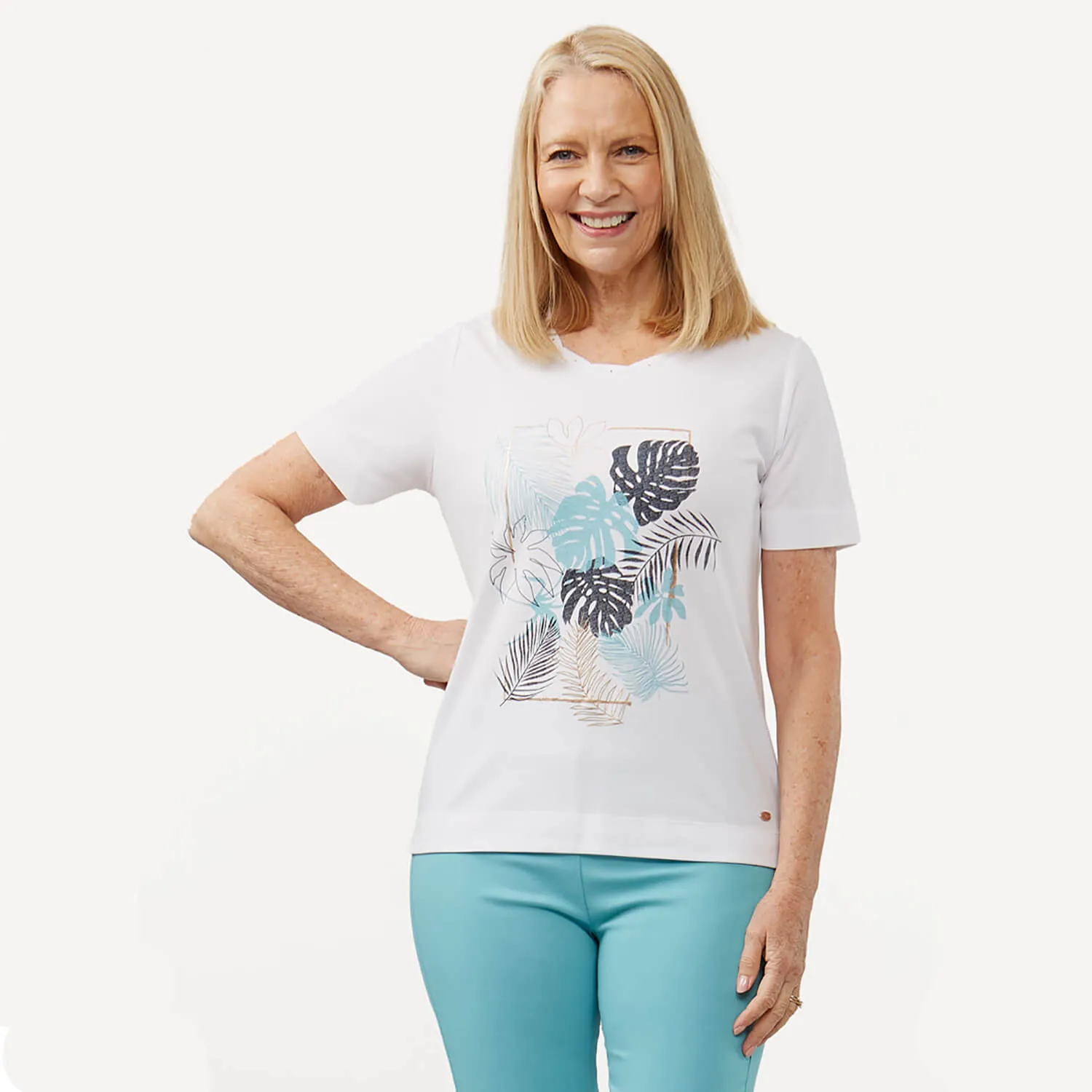 Botanic Placement Print Top - White