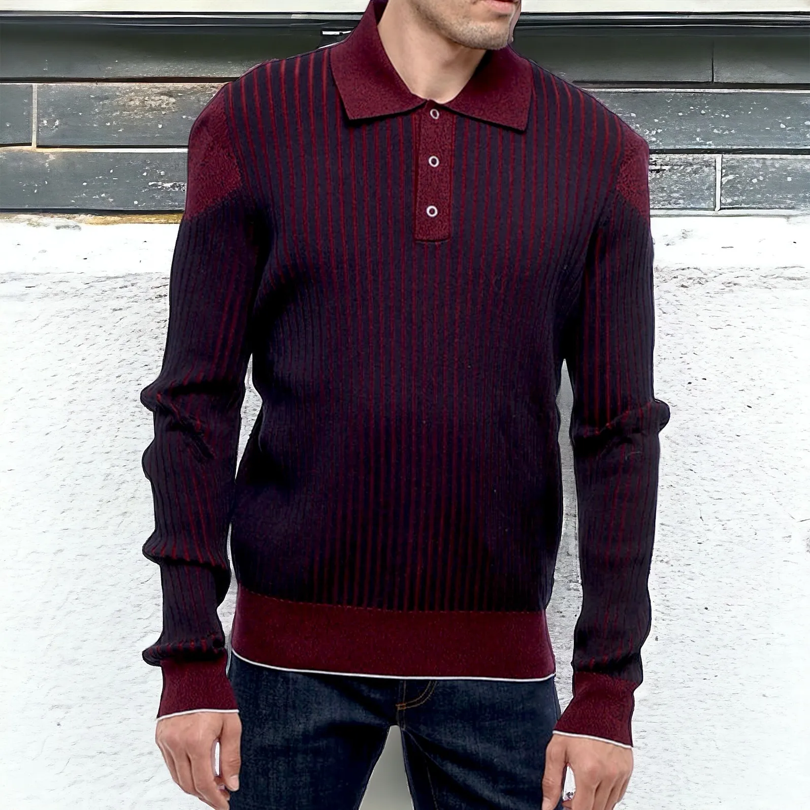 BOTTEGA VENETA  |Stripes Long Sleeves Cotton Polos