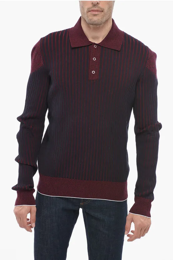 BOTTEGA VENETA  |Stripes Long Sleeves Cotton Polos