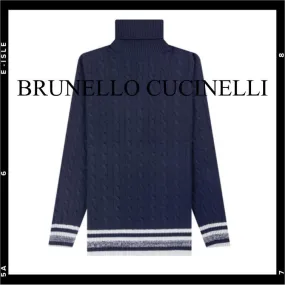 BRUNELLO CUCINELLI  |Wool Cashmere Silk Long Sleeves Plain Sweaters