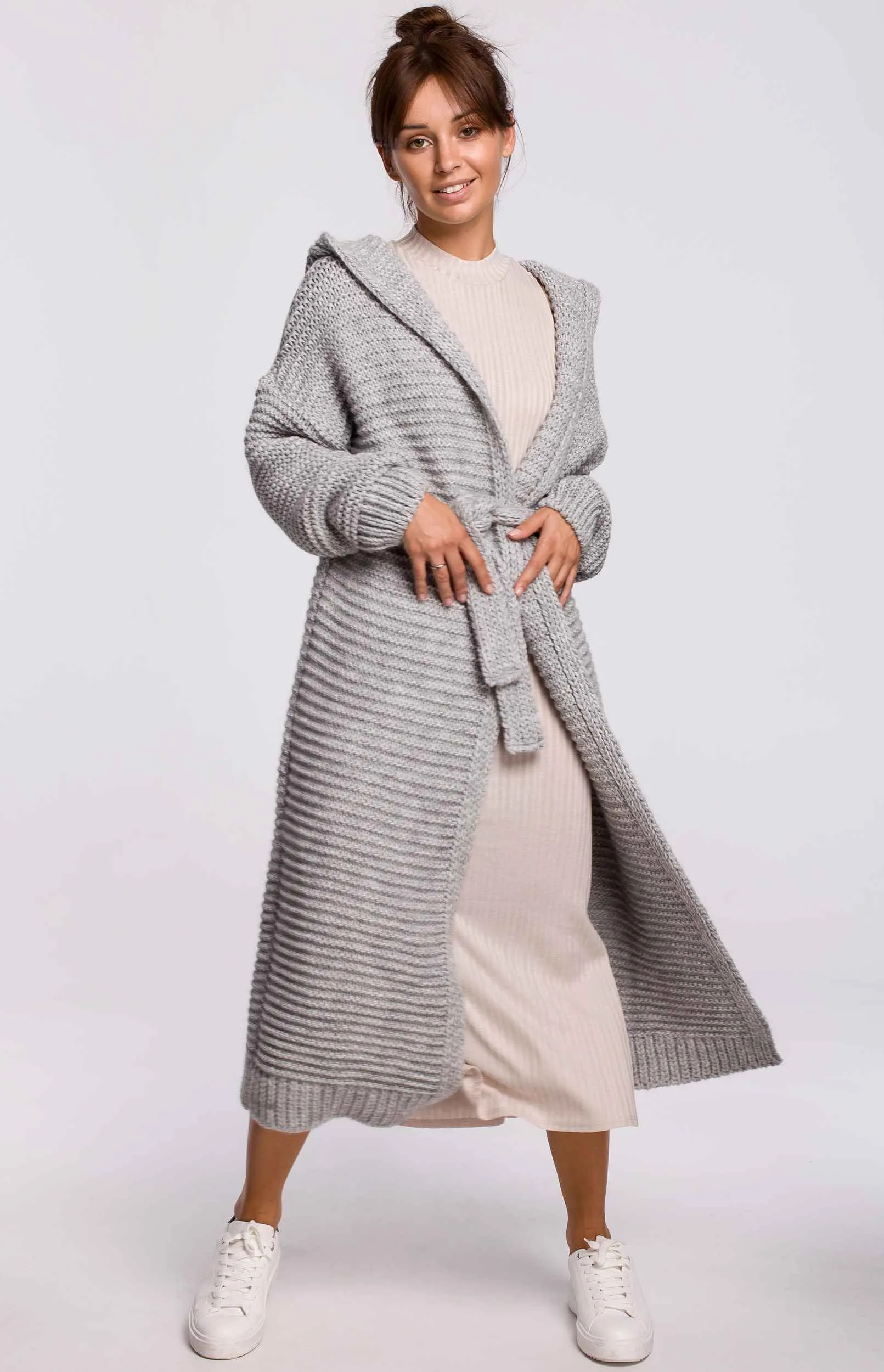 Cardigan maxi à capuche gris clair