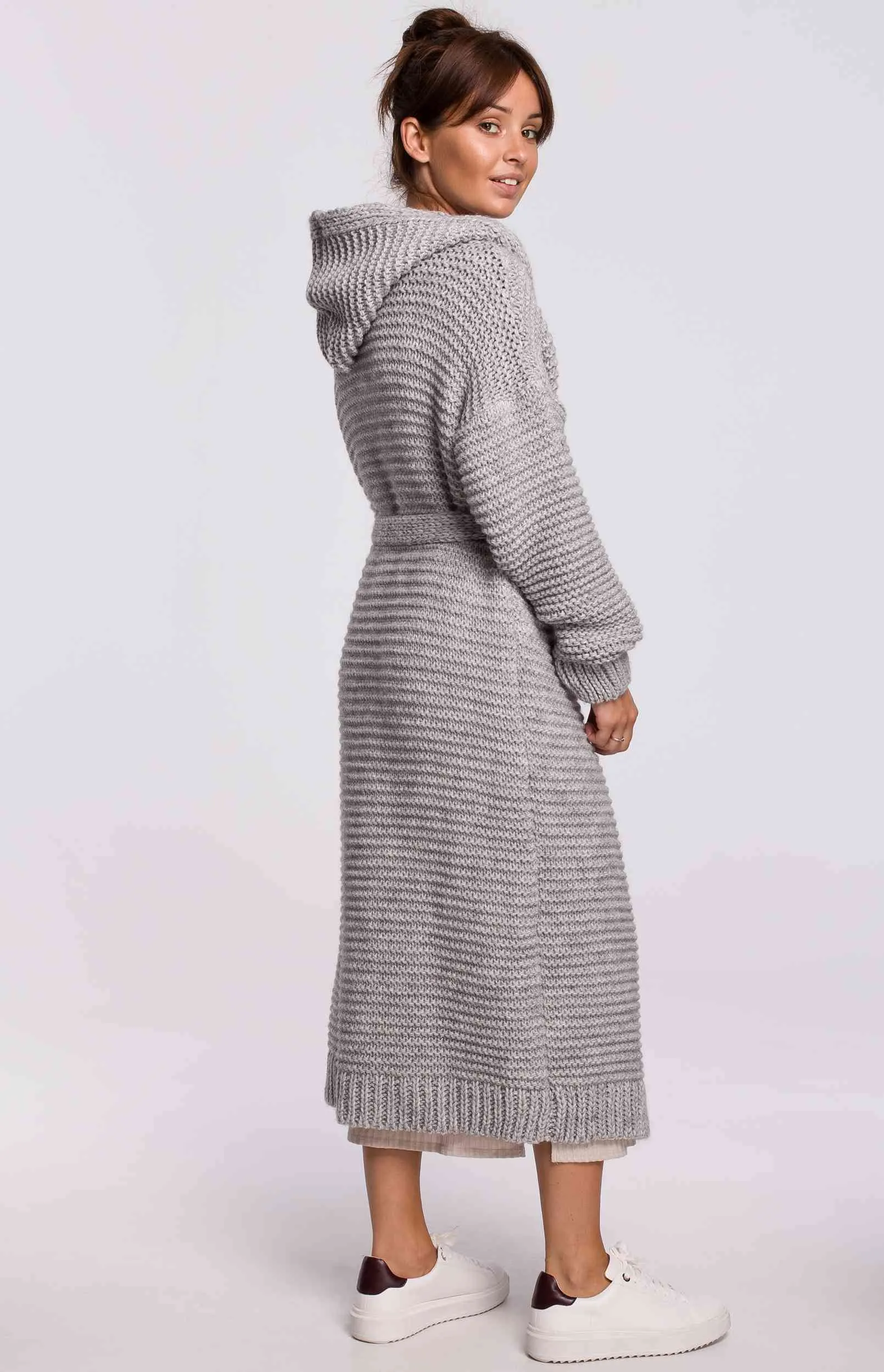 Cardigan maxi à capuche gris clair