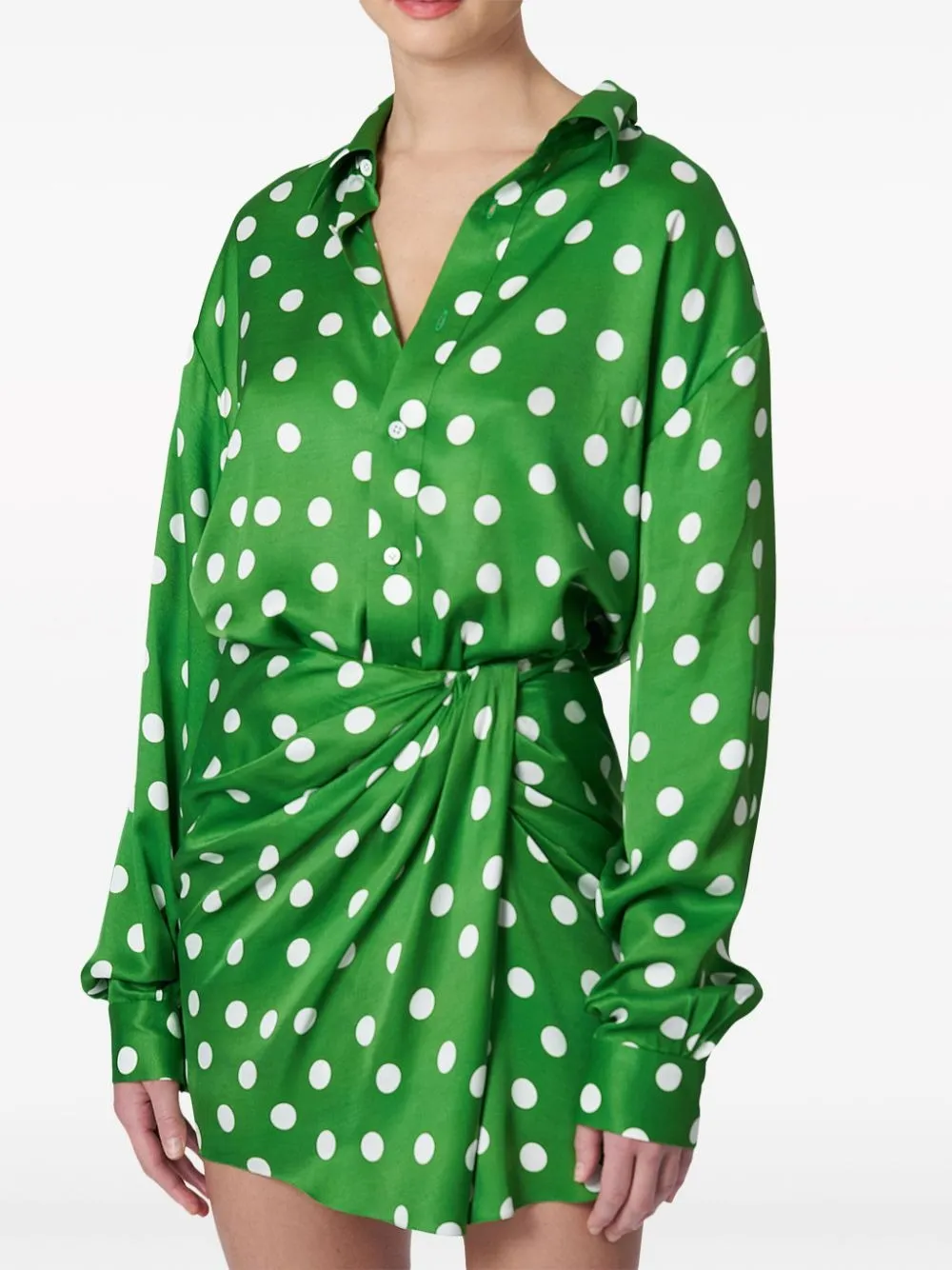 Carolina Herrera Polka-Dot Print Ruched Skirt in Grasshopper Multi