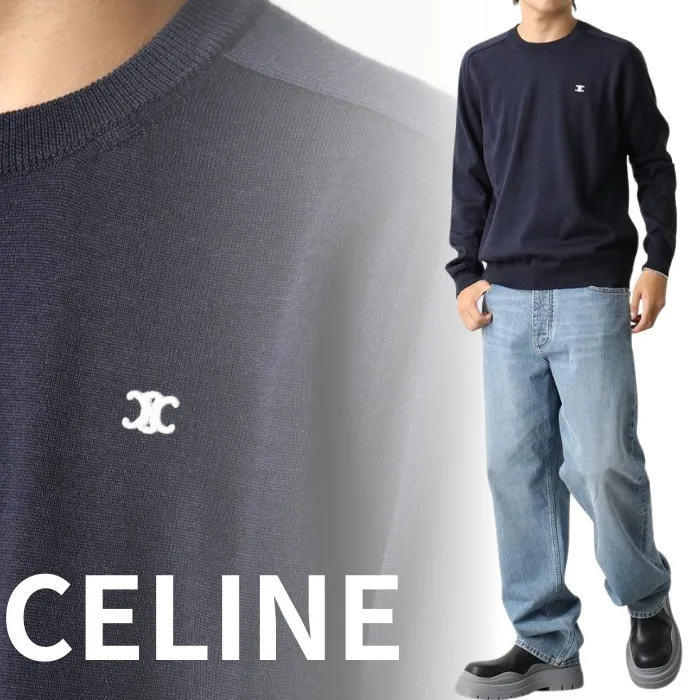 CELINE  |Crew Neck Pullovers Unisex Wool Street Style Long Sleeves