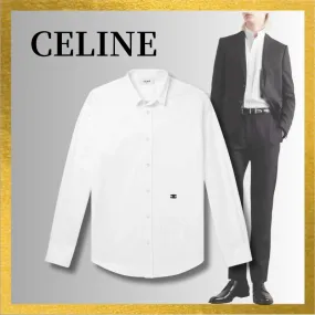 CELINE  |Long Sleeves Cotton Logo Luxury Shirts