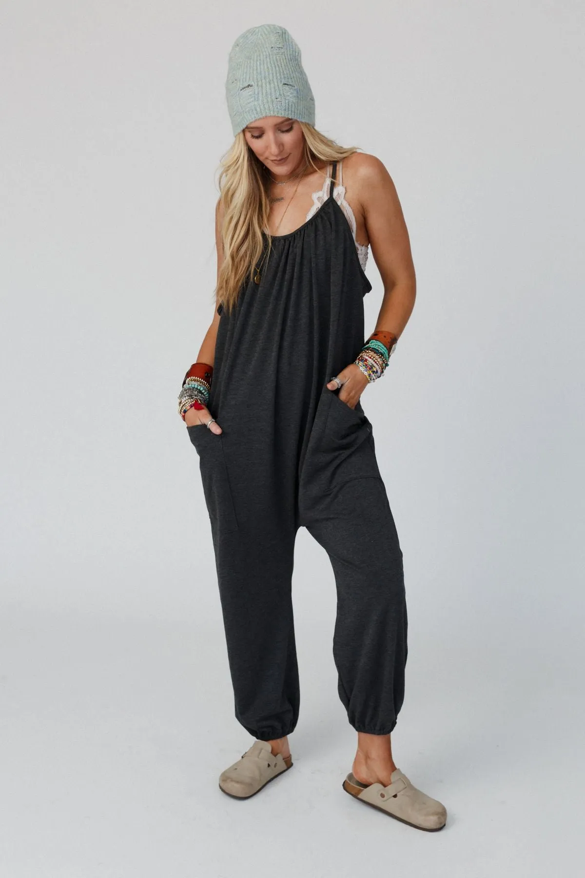 Comfort Zone Pocketed Jumpsuit - Charcoal