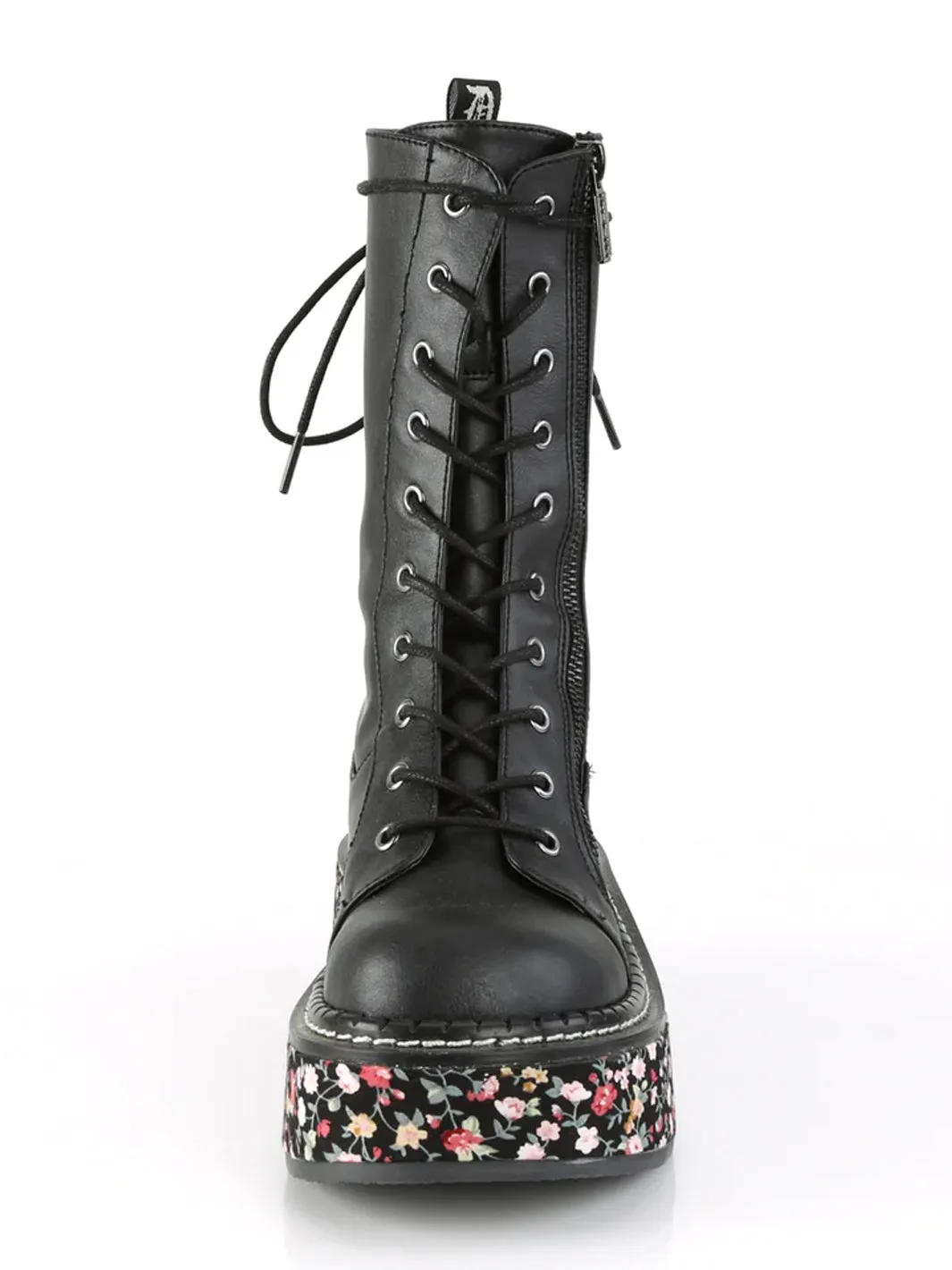 DEMONIA EMILY-350 - BLACK FLORAL VEGAN LEATHER  PRE ORDER 