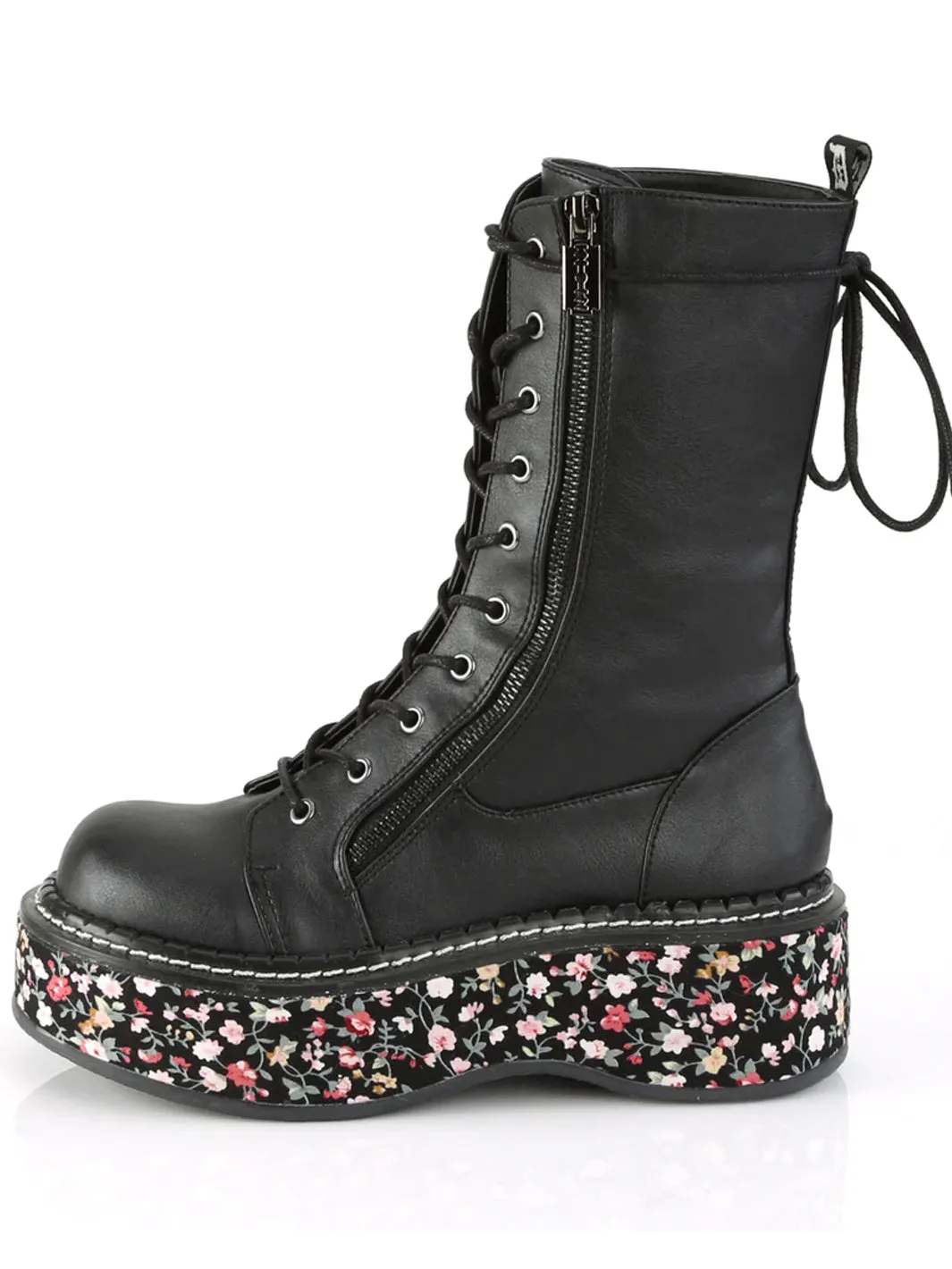 DEMONIA EMILY-350 - BLACK FLORAL VEGAN LEATHER  PRE ORDER 