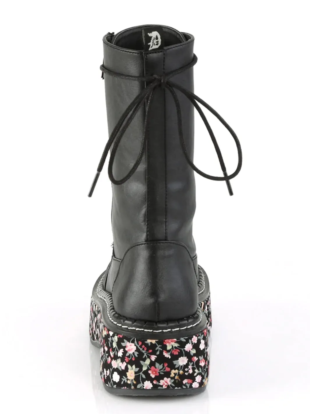 DEMONIA EMILY-350 - BLACK FLORAL VEGAN LEATHER  PRE ORDER 