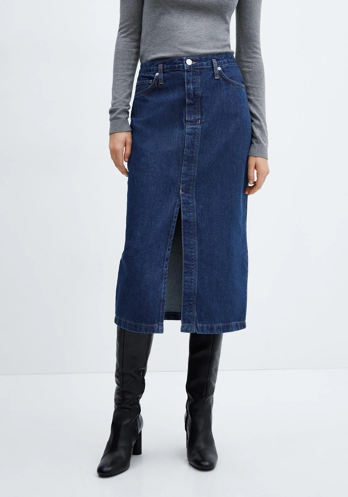 Denim midi-skirt