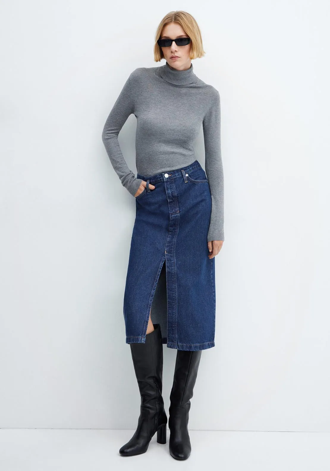 Denim midi-skirt