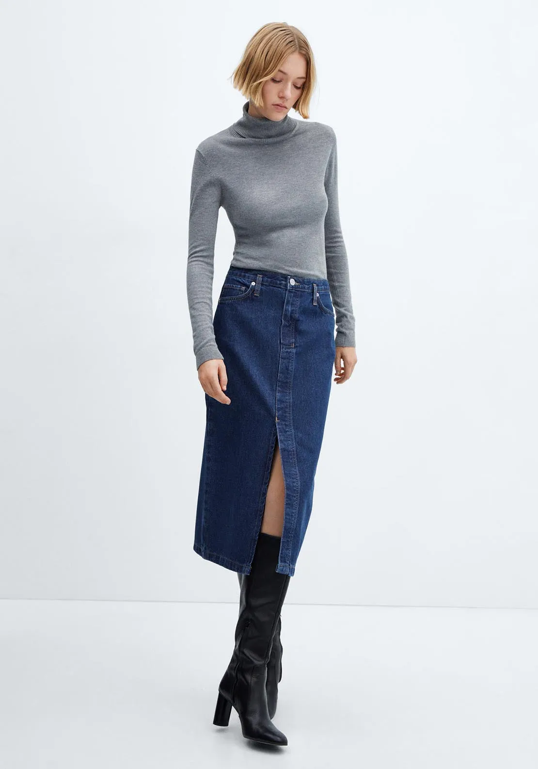 Denim midi-skirt