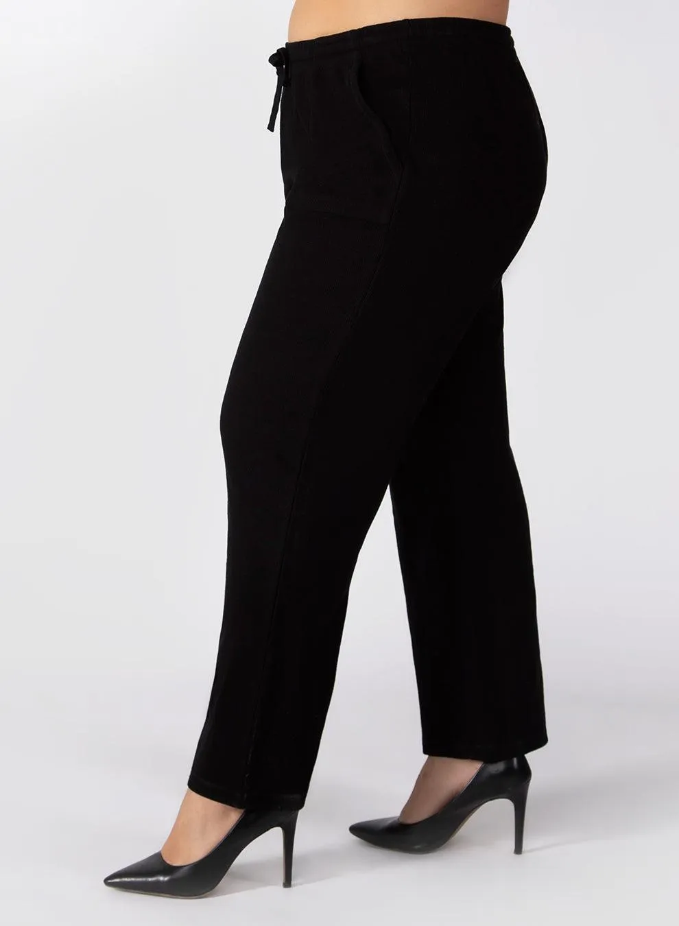 Dex Plus  Wide Waffle Knit Pant in Black