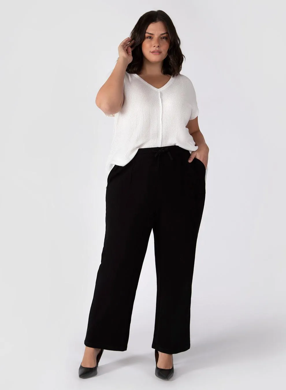 Dex Plus  Wide Waffle Knit Pant in Black