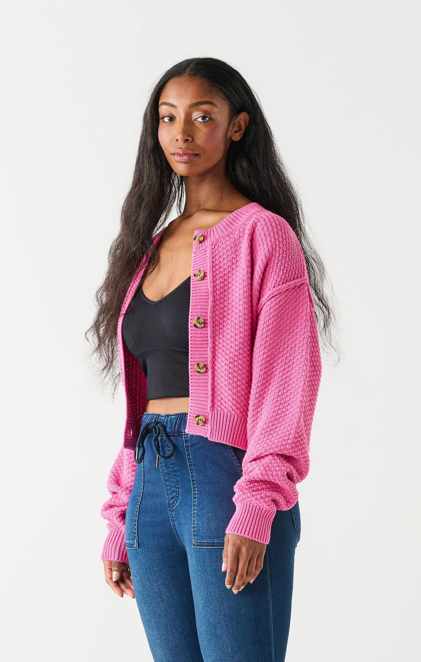 Dex Popcorn Stitch Cardigan In Fuchsia