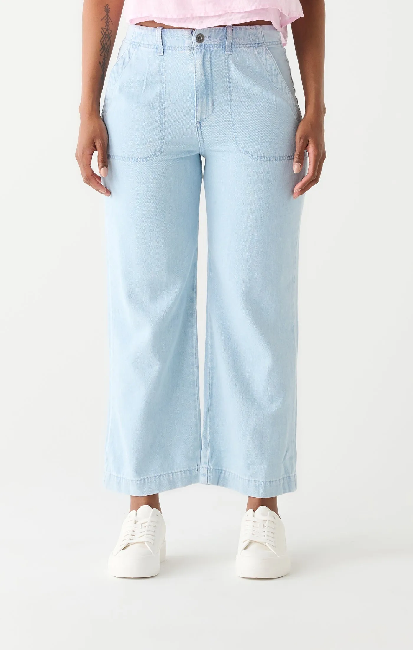 Dex Utility Wide Leg Crop In Blue Wash