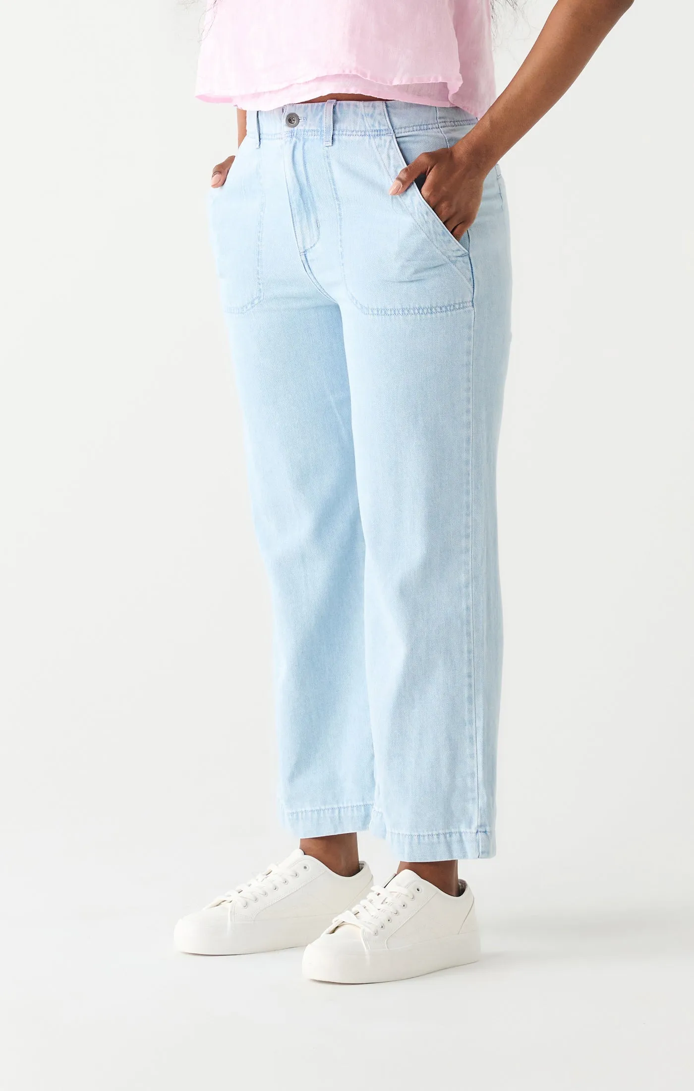 Dex Utility Wide Leg Crop In Blue Wash