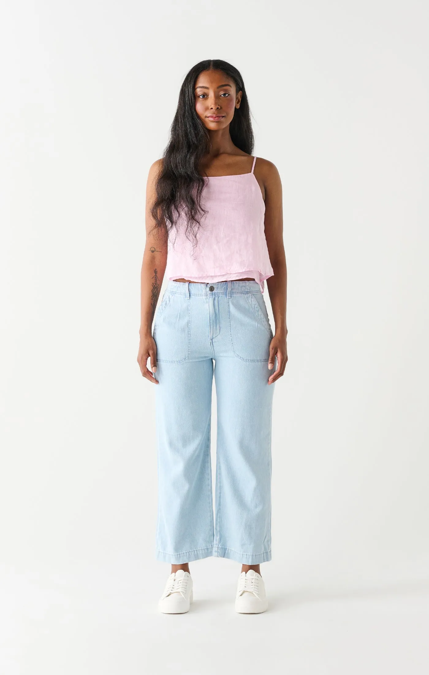 Dex Utility Wide Leg Crop In Blue Wash