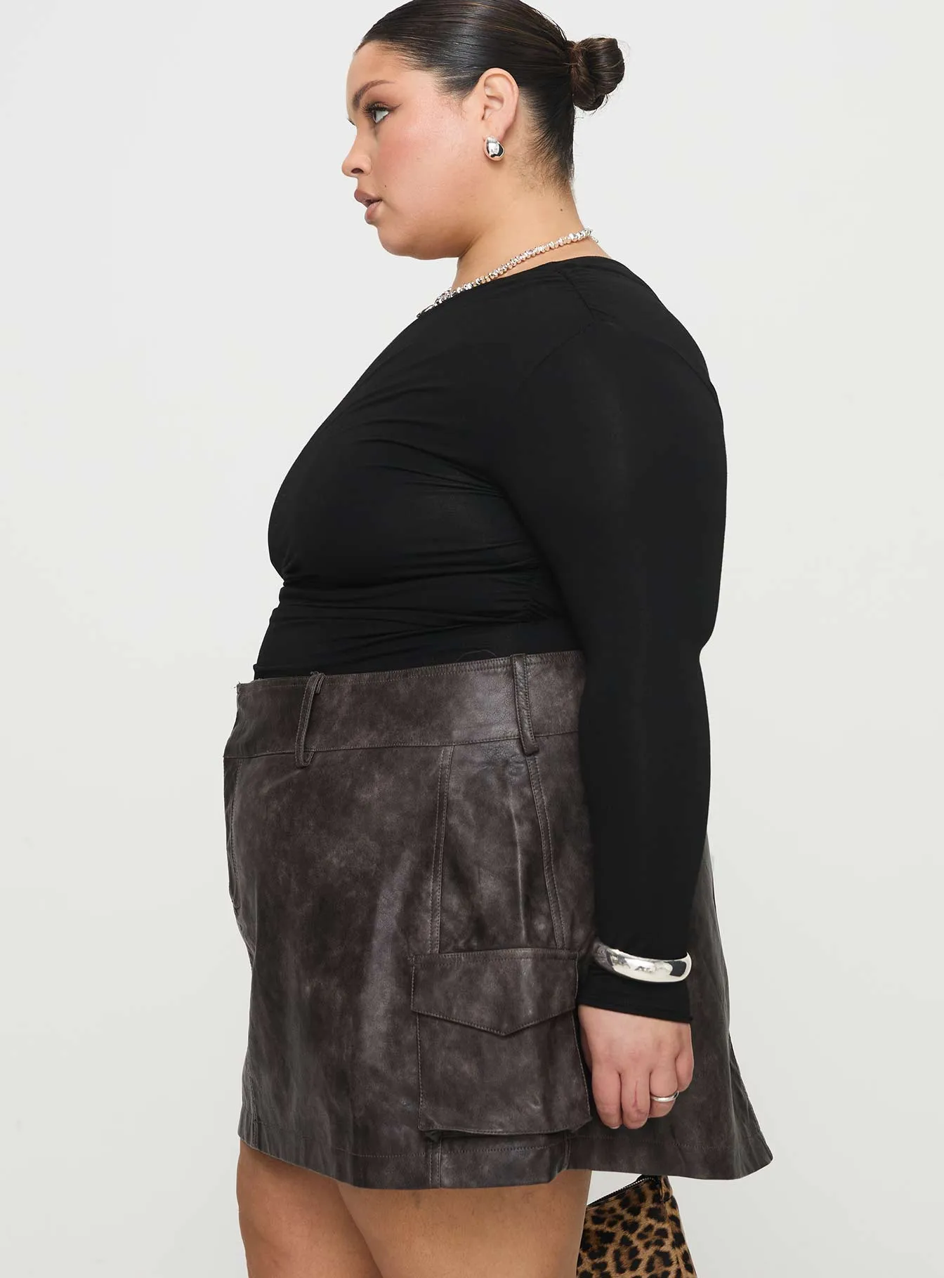 Domenic Faux Leather Mini Skirt Washed Black Curve