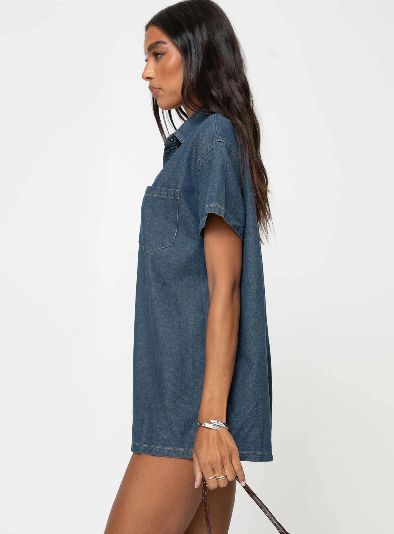 Dottey Denim Romper Dark Wash