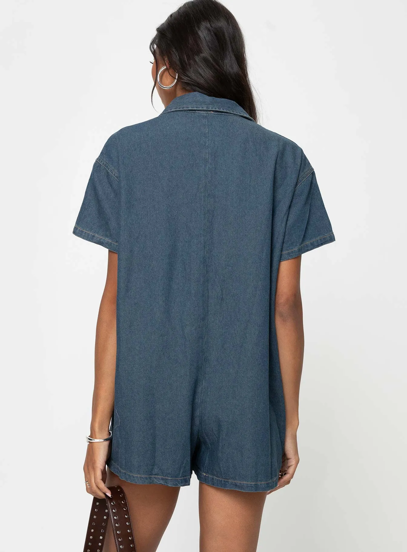 Dottey Denim Romper Dark Wash