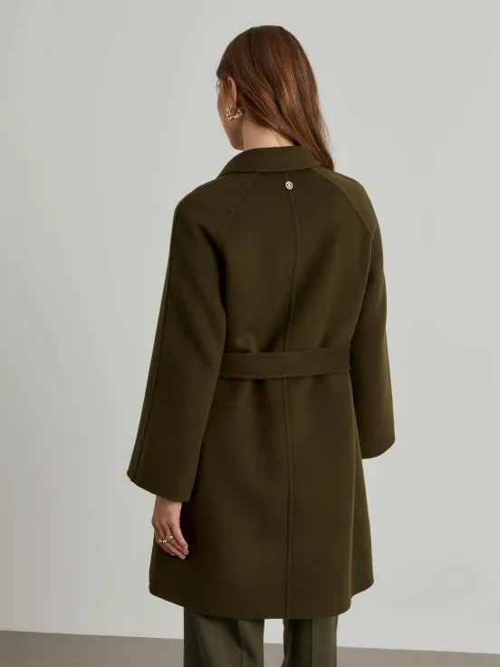 Double-breasted wool overcoat with belt