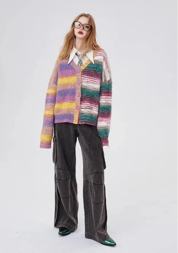 ELF SACK  |Stripes Wool Long Sleeves Cardigans