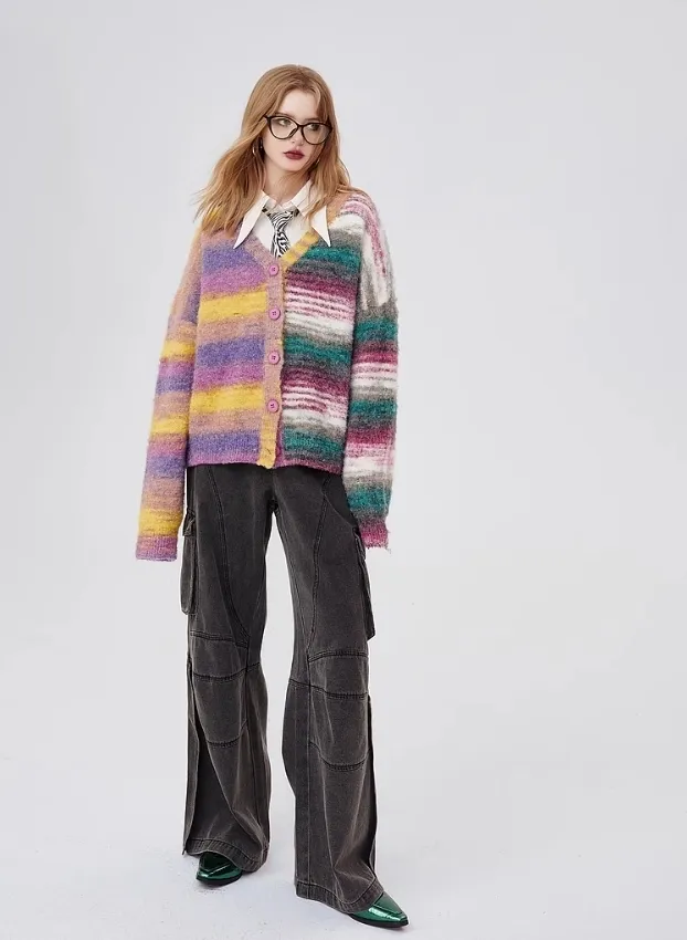 ELF SACK  |Stripes Wool Long Sleeves Cardigans