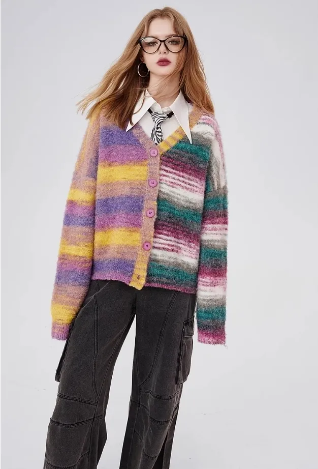 ELF SACK  |Stripes Wool Long Sleeves Cardigans