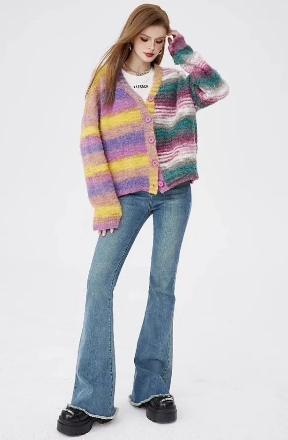 ELF SACK  |Stripes Wool Long Sleeves Cardigans